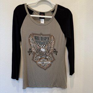 Harley Davidson Womens Unleased Power Graphic Tie Medium Biker Grunge Rhinestone